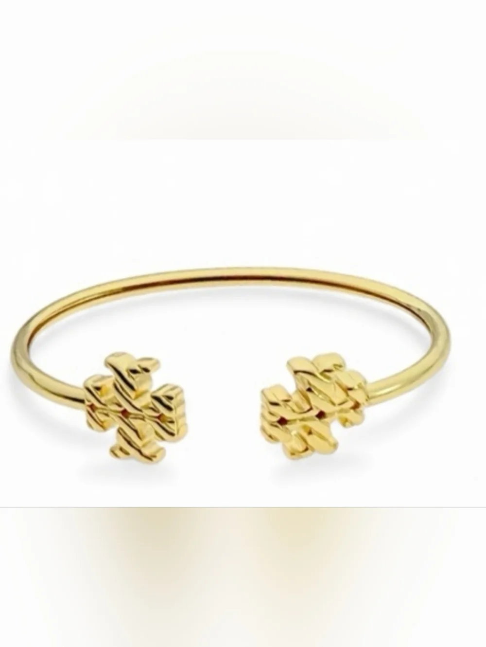 Tory Burch Gold Open Cuff Bracelet with Logo Ends